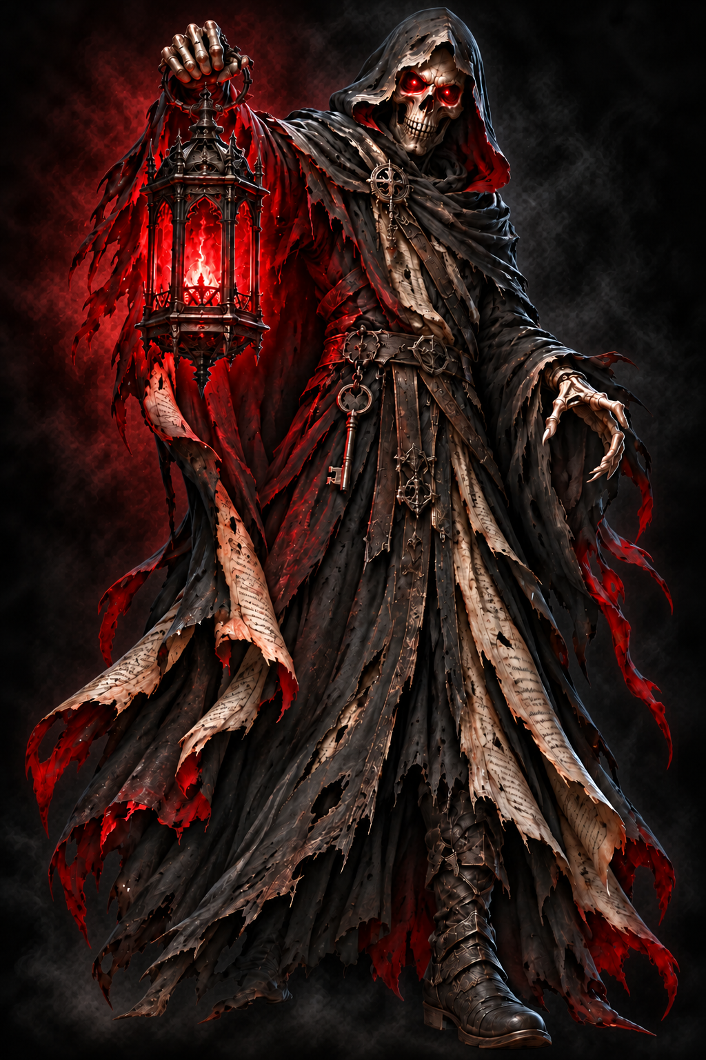 The Nightgrave Keeper, a skeletal guardian carrying a glowing red lantern